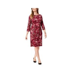 Karen Scott Sport dress women's 1X floral midi burgundy wine stretch resortwear